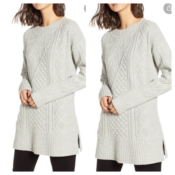 New J. Crew Oversized Cable-knit Sweater Tunic Gray/Silver Sz XXS - Picture 1 of 15
